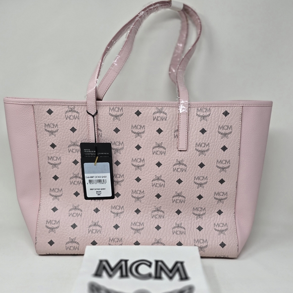 MCM Powder Pink Canvas Leather Visetos PORTUNA Shopper Purse Tote - Picture 8 of 8